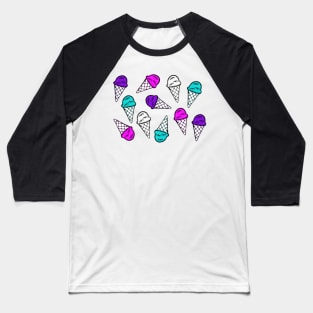 Colorful Ice Cream Pack and Pattern (Black) Baseball T-Shirt